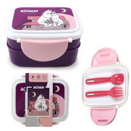 Puckator Moomin Clip Lock Stacked Bento Lunch Box with Cutlery - Lunch Box for Adults and Kids with Compartments and Fork & Spoon - Snack Box Food Containers With Lids Stackable Snack Pots For Kids
