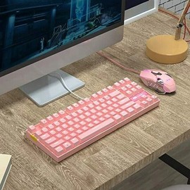 MageGee Pink Keyboard MK-Star Standard Mechanical Wired USB Keyboard Mouse Combo