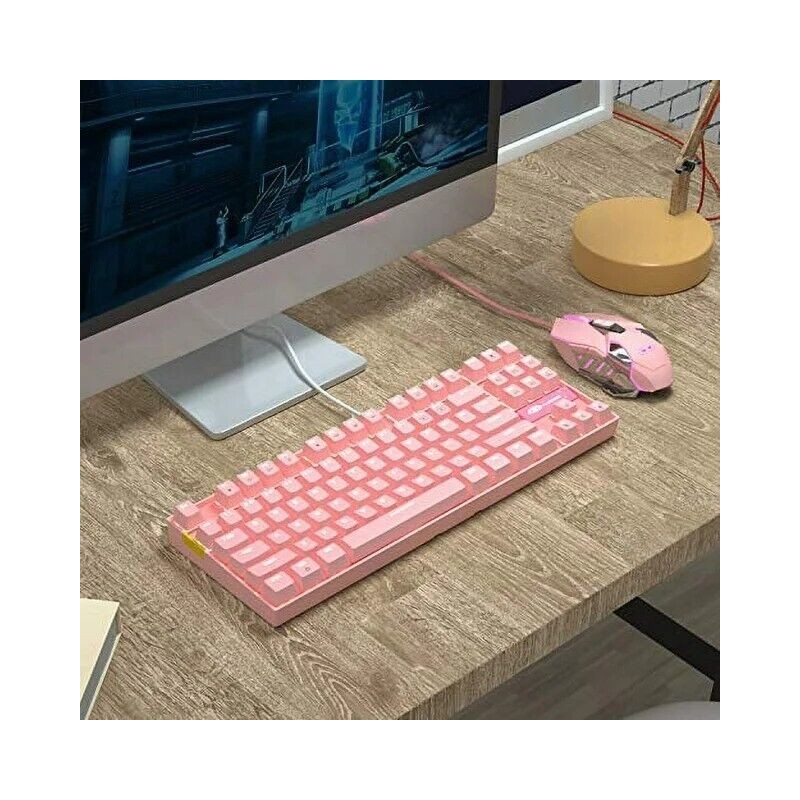 MageGee Pink Keyboard MK-Star Standard Mechanical Wired USB Keyboard Mouse