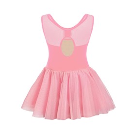 Phineein Short Sleeve Ballet Leotards For Girls - Hollow Back Dance Leotards with Skirt, Sleeveless-pink, 4/5
