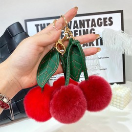 JINEN Cherry Bag Charm Purse Charms Keychain- Car Cherry Accessories keychian Gifts for Women Christmas Gifts For Women Valentine Bag Gifts For Women