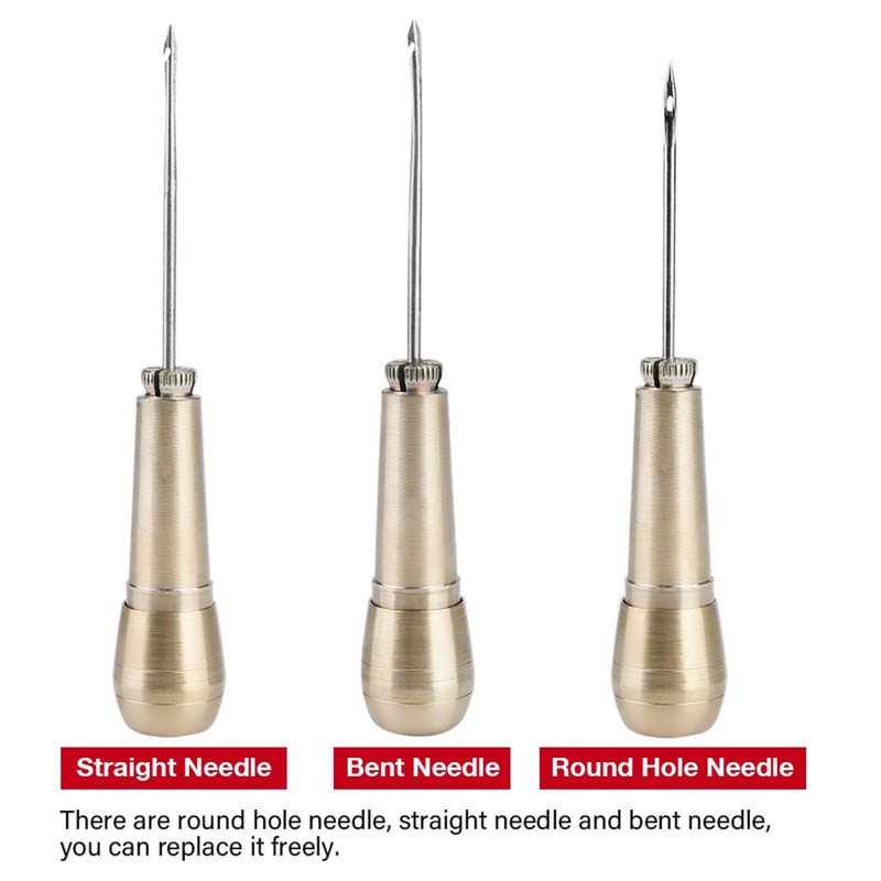 Awl Tool Sewing 3 Needles Copper Handle Sewing Awl Leather