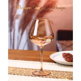 Physkoa Rose Colored Wine Glasses Set 6-16oz Rose Wine Glasses With Large Bowl&Long Stem, Burgundy Wine Glasses with Rose Color,Wine Gifts for Bithday Wedding Bridal Shower