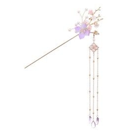 FOMIYES Vintage Hair Stick Jade Flower Pearl Tassel Hair Chopstick for Ladies Secure Bun Holder