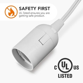 Simple Deluxe Hanging Lantern Extension Cord Cable, Plug-in E26 Pendant Light Socket with On/Off Button, 12ft-White-Gear Switch-1Pack