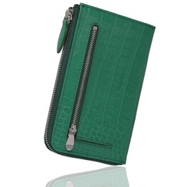 ASIAN ZACCA bhs0009 Compact Wallet, Long Wallet, Leather, Long Wallet, Approximately the Same Width as 10,000 Yen Bill, Crocodile-Embossed Large Capacity, Thin, L-Shaped Zipper, Mini Wallet, Opens