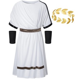 HADOLLWELL Kids Greece Toga Costume for Boys Ancient Greek Rome Mythos Philosopher Senate holaween Cosplay 12-14 Years White