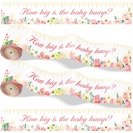 Baby Shower Games, 2 Rolls 2 Inch x 150 Feet Belly Measure Game, Floral Baby Shower Tummy Measure Belly for Baby Shower Party Supplies