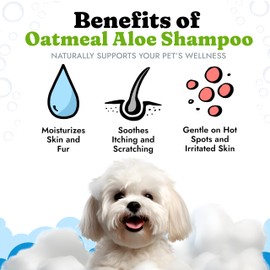 Dog Shampoo with Oatmeal, Aloe Vera, Chamomile, Jojoba Oil, Vitamin E - Natural Ingredients, Helps Allergies Dry Coats & Itchy Sensitive Skin, No Parabens or Artificial Dyes, 16 oz