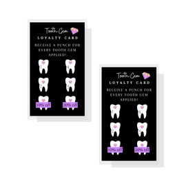 Tooth Gem Loyalty Discount Cards | 50 Pack | Size 2x3.5" inch Business Card | Matches Tooth Gem Aftercare Card | Wallet Sized Black with Purple Design