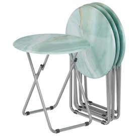 Fleecy day TV Trays Table Set of 4, Portable TV Dinner Tables for Eating, Small Foldable Round Side Trays, Snack Table for Couch, Living Room, Outdoor, Small Space (Ocean Sea Blue, 4Pcs)