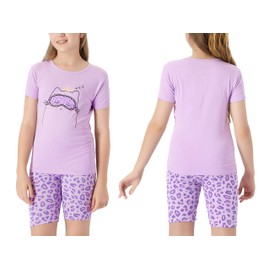 Topgal Purple Kittten pajamas for Girls – Cotton Snug-Fitting Tee Shorts & Pants PJ Set Size 8