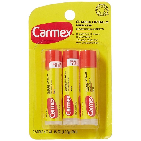 Carmex Lip Balm, Moisturizing, Original.15 Ounce, 3 ct. (Four Packs of 3)