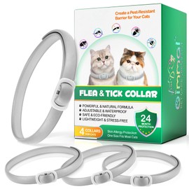 Collare Antipulci per Gatti - Collare Antiparassitario Naturale per Gatti e Cuccioli - 4 Pezzi, Protezione fino a 24 Mesi contro Pulci, Zecche e Insetti, Sicuro ed Efficace, Confortevole e Regolabile