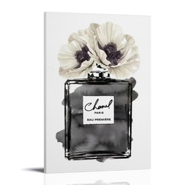 WEboL Fashion Perfume Bottle Black With Grey & White Poppy Decorative Painting Canvas Wall Art Picture Print Modern Family Bedroom Decor 12x18inch(30x45cm), style-4