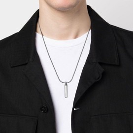 COAI Tungsten Bar Pendant Necklace for Men, Silver Necklace for Men, Snake Chain 24"