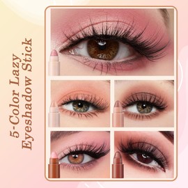 Eyeshadow pencil - high pigment and smooth texture - 5-in-1 compact eyeshadow stick - matte shimmer eye shadow stick - waterproof - beginner-friendly - long-wear makeup for women（#A）