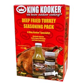King Kooker Deep Fried Turkey Seasoning Pack - King Kooker Garlic Butter with Herbs Injectable Marinade-16 oz., Cajun Seasoning- 7 oz., 1 oz. Marinade Injector