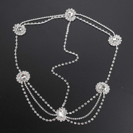 Xerling Clear Rhinestones Head Chain Crystal Headpiece for Women Girls Layered Chain Headband Bling Hair Accessories for Wedding Bridal Festival Costume (Silver)