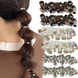 Pearl Spiral Braided Telephone Scrunchies Hair Ties Stretchy Ponytail Holders Hair Bands Phone Cord Hair Ties for Ponytail Hair Braiding Fixed Hair Rope Accessories (Black & white & Silver)