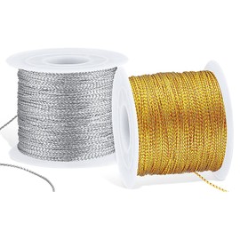 Lushly 2 Rolls Gold Wire Metallic 100m Gold Cord Braided 1mm Embroidery Polyester Wrapping Paper Decoration Crafts (Gold, Silver) Silver Gold (Lushyp096)