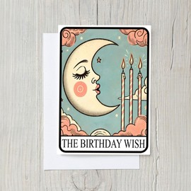 PICTURE THIS PRINTS The Birthday Wish Tarot Card, Celestial Moon Birthday Card, Astrology Birthday Greeting for Her Him, Mystical Vintage Retro Moon Greeting, Comes with Envelope (5x7”)