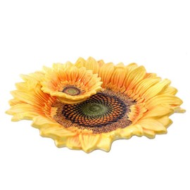 FORLONG Ceramic Chip & Dip Platter,11 inches Double Layer Hand-painted Yellow Decorated Plate -Sunflower