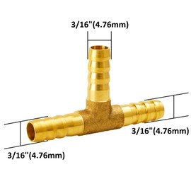 NICOLEKAY 3/16" Brass Barb Tee Fittings T-Shaped 3 Ways Union Hose Barb Pipe Fitting with 9pcs Stainless Steel Pipe Clamp for Water/Fuel/Air (Pack of 3)