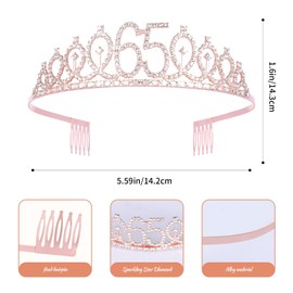 JasperKino 65th Birthday Sash and Tiara Set Rose Gold Birthday Sash Crown Birthday Party Favors Supplies for Girls Birthday Party