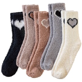 SEEYAN Womens Fluffy Socks Slipper Winter Warm Fuzzy Soft Comfy Plush Therma Cozy Cabin Casual Socks (Heart)