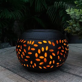 Luces solares de mesa impermeables para exteriores, lámpara de llama parpadeante, luz de mesa de metal negro, luz solar de iluminación decorativa para computadora, recámara, patio, jardín, camino (1