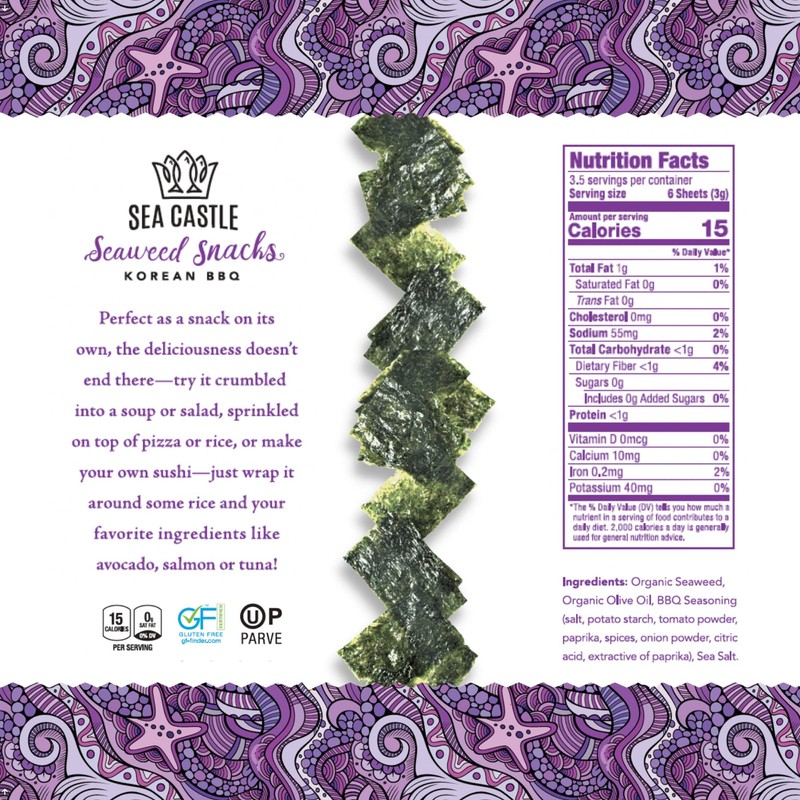 Sea Castle Korean BBQ Seaweed Snacks, 10gr (6 Pack) |