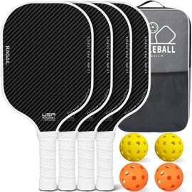 BAGAIL Pickleball Paddles, USAPA Approved Fiberglass Surface Pickleball Set, Lightweight Pickle Ball Rackets with 4 Balls, 1 Bag, Designed in California for Traction and Stability - 4 Pack, White