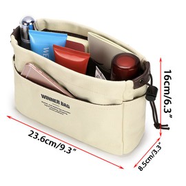 IGNPION 10 Pockets Tote Bag Organiser Insert Pouch Felt Handbag Liner Travel Cosmetic Pocket Purse Organiser - Stand on its Own (Beige, Small)