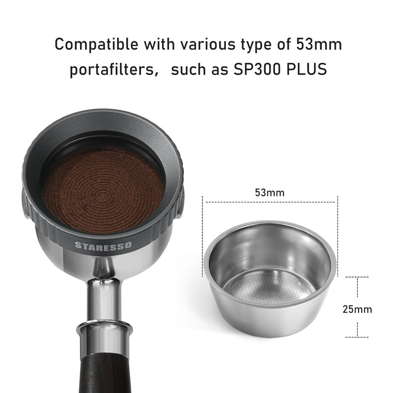 STARESSO Plus Zubehör Filterkorb, 53mm 304 Edelstahl Bodenloser Siebträger Kompatibel