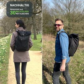 FUCHS & REBELL® Rolltop Rucksack Piet – Thoughtful & Sustainable – with Laptop Compartment & Anti-Theft Bag – 15-22 L, black