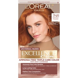 L’Oreal Paris Excellence Universal Nudes Permanent Hair Color, Ammonia Free Hair Dye for Gray Hair Coverage, 7NR Natural Copper, 1 Hair Dye Kit