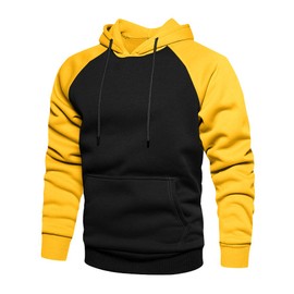 TOLOER Mens Hoodies Pullover - Contrast Color Casual Hoodie for Men - Sports Outwear Sweatshirts Black Yellow Large