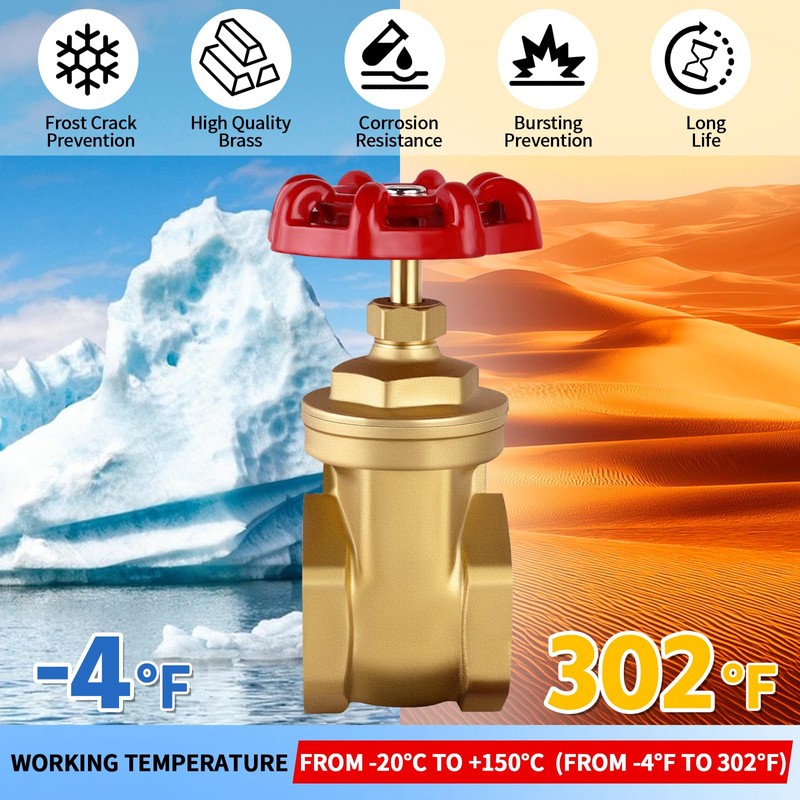 Boltigen 1’’ NPT Brass Gate Valve, 200 WOG Manual Rotary