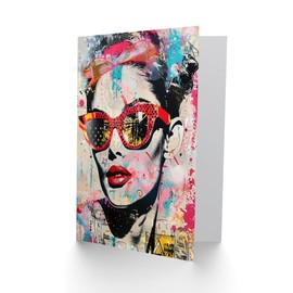 Artery8 Greeting Card Vintage Lady Sunglasses Portrait Street Pop Art Blank For Him Or Her Art Birthday Card