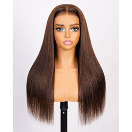 Megalook hair 6x5 Chocolate Brown Lace Front Wigs Human Hair with Baby Hair 230% Density Straight Wig Pre Plucked 4# Glueless Wig 20 Inch (Drawstring Wig)