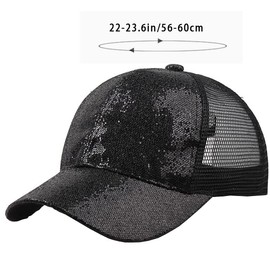 Baseball Cap Adjustable Hat Sequin Fluorescent Cap Net Cap Casual Headwear Cotton Solid (Black)