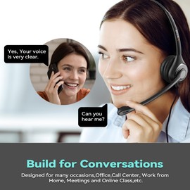 Headset wtih Mic, USB Headset with Microphone for PC, Computer Headset with Noise Canceling Microphone for Laptop, Wired Headset with Mute for Office Online Skype Zoom Meetings