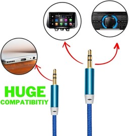 3.5mm to 3.5mm Aux Audio Cable,1M Jack to Jack Aux Stereo Cable, Nylon Braided Male to Male Gold Plated Plug Cable Compatible with all Smrtphons Car Speakers Laptop Headphone & more (Blue)