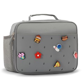 Uxeqtop Kid Insulated Lunch Bag Cute Lunch Box Reusable Lunch Tote for School Picnic Birthday Gifts for Boy(Grey)