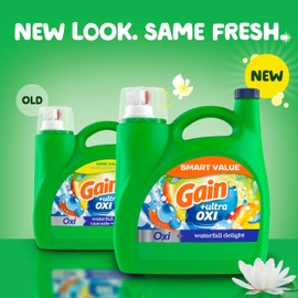 Gain Ultra Oxi Liquid Laundry Detergent, 107 loads, 154 fl oz, Waterfall Delight Scent, 2-in-1, HE Compatible