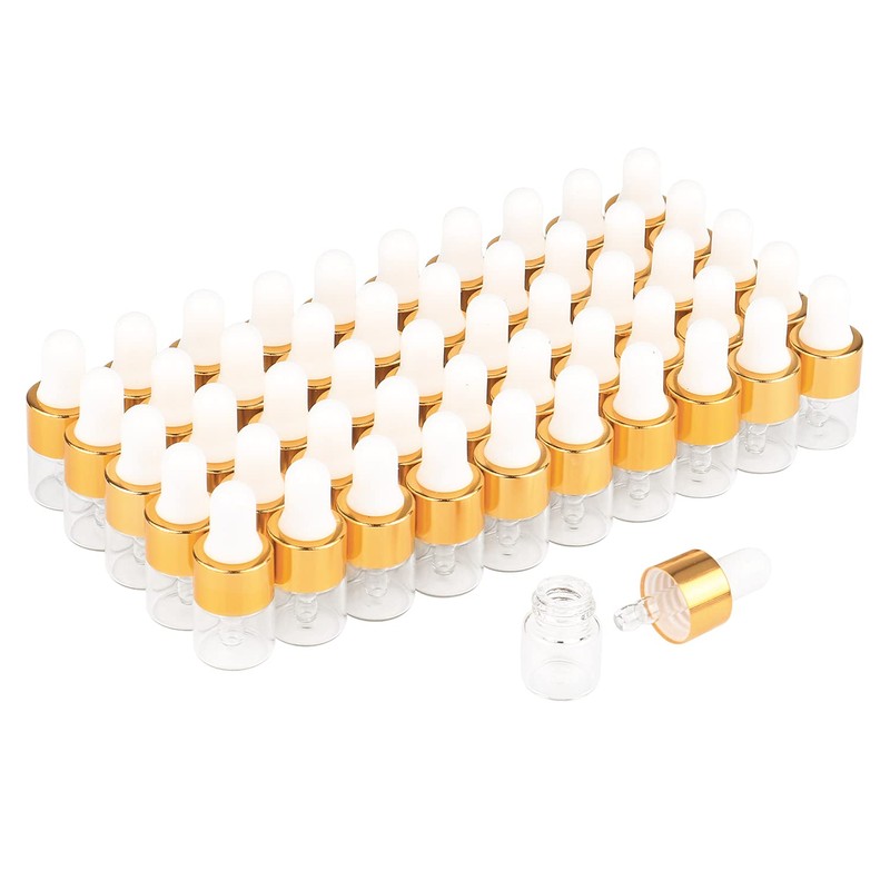 Wresty 50 Pcs Clear Glass Dropper Vails 1ml Mini Essential