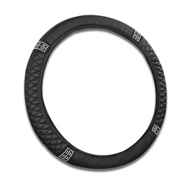 Honibaoto Bling Car Steering Wheel Cover, 15 Inch Rhinestones Soft Leather Elastic Steering Wheel Protector, PU Soft Leather with Crystal Diamond, Sparkly Crystal Diamond for Women Girls (Black)