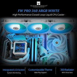 Thermalright FW PRO 360 ARGB White-360mm AIO CPU Liquid Cooler,IPS LCD Screen with 320 * 320 Resolution,for AM4/AM5/Intel LGA1700/1851,’2.73 inch’Magnet-Absorbent LCD Screen for Images