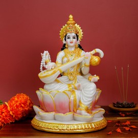 BangBangDa Big Hindu Goddess Saraswati Statue – 8.7”H India God Saraswati Idol Home Office Temple Mandir Pooja Decor Diwali Puja Gifts Indian Gifts for Man Woman Friends
